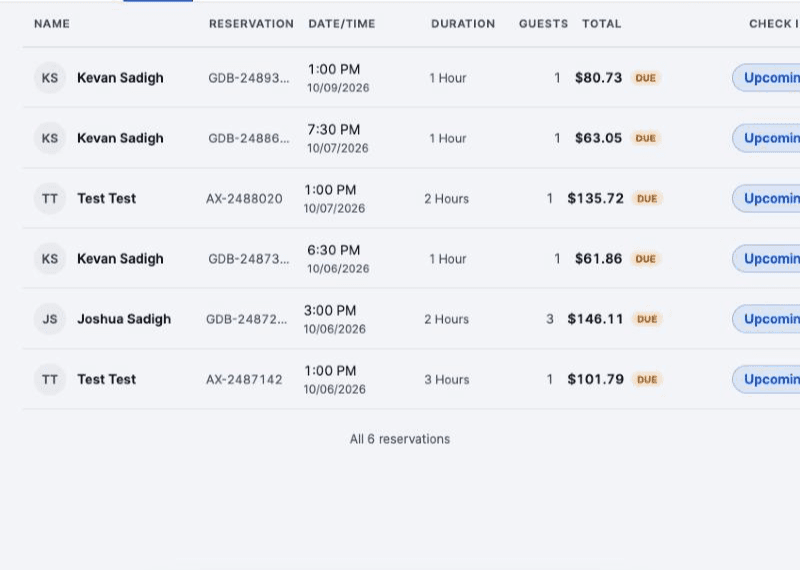 The Host App Reservations list on the This week tab, with the Bulk cancel button at the right end of the tab row