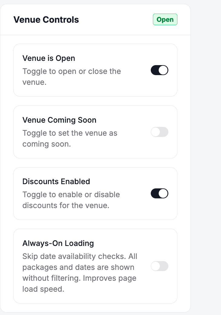 Step 2: Toggle Venue Coming Soon