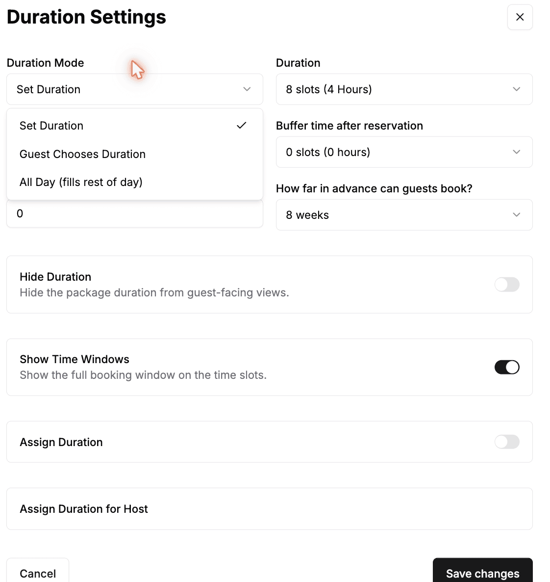 Step 2: Open Duration Settings