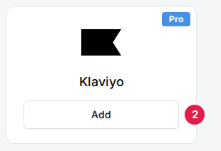 A Global Integrations card that has not been added yet, showing the Pro badge and an Add button marked (2)