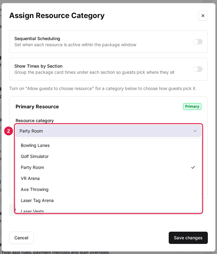 Assign Resource Category dialog with the Primary Resource category dropdown open