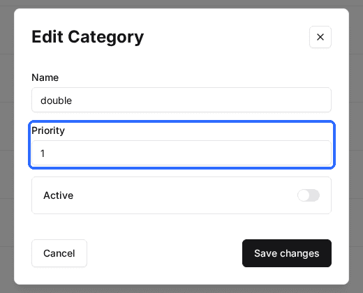 The Edit Category window with the Priority field highlighted