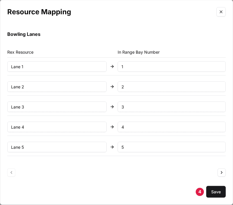 The Resource Mapping window with the Save button marked (4)