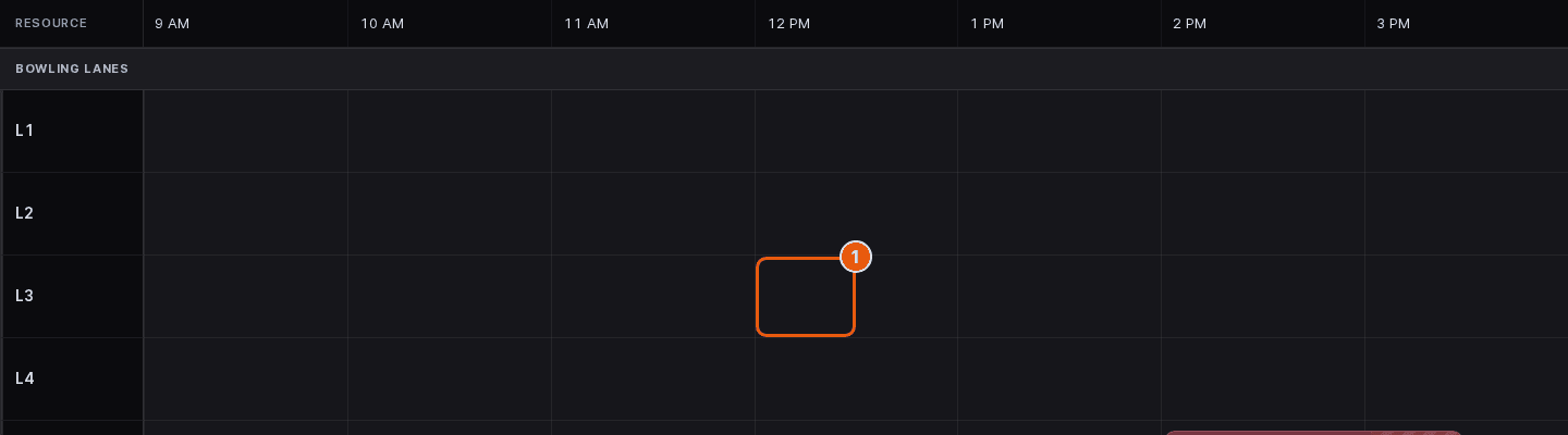 Host App calendar grid with an empty 12 PM slot on lane L3 marked