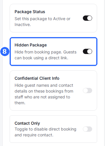 The Package Controls card with the Hidden Package toggle switched on.