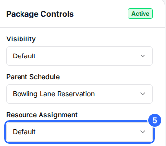 The Package Controls card with the Resource Assignment dropdown outlined