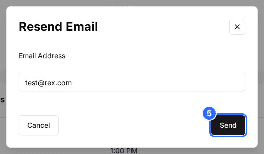 The Resend Email dialog with the Send button marked