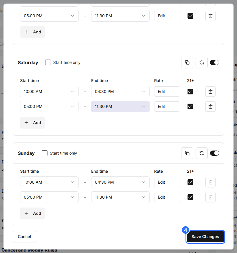 The bottom of the Schedule window with the Save Changes button marked