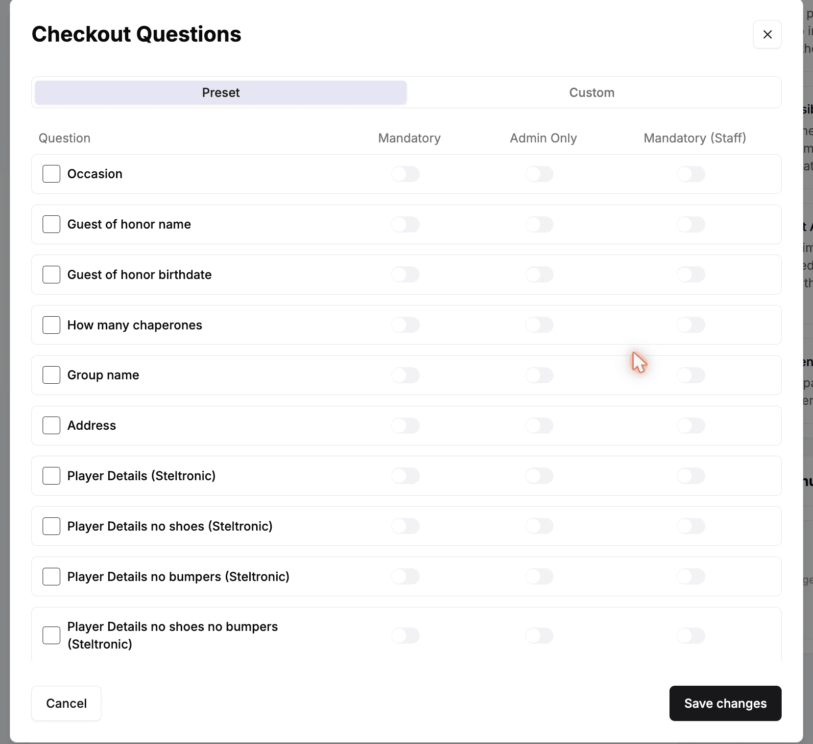Step 2: Select the preset fields you want