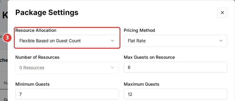 Package Settings dialog with the Resource Allocation dropdown highlighted