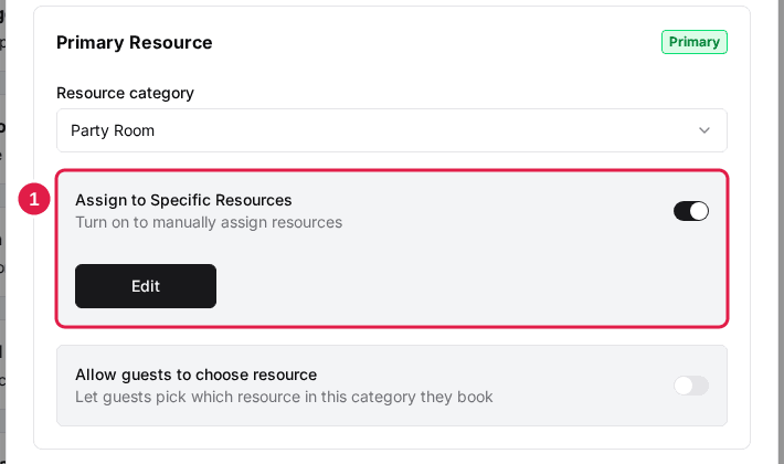 Primary Resource row with Assign to Specific Resources switched on and its Edit button showing