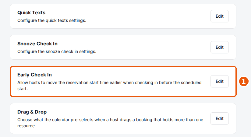 Venue Host tab with the Early Check In card highlighted above the Drag & Drop card