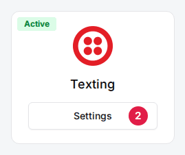 The venue's Texting card with its Settings button (2)